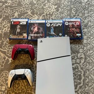 Sony PlayStation 5 with White and Red Controllers 1 TB slightly used